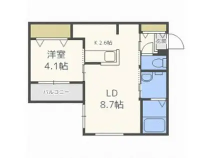 KULTA北13条東II(1LDK/1階)の間取り写真