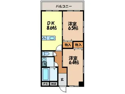 GRAZIE 西時津(2DK/4階)の間取り写真