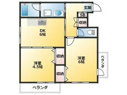 ローカス四面道(2DK/4階)の間取り写真