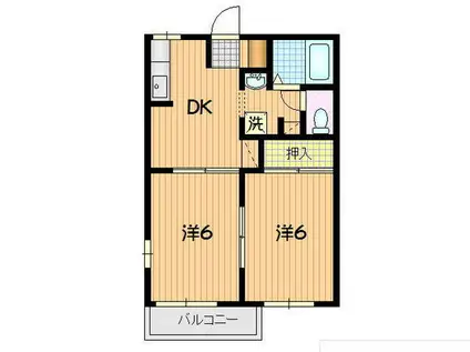 エリア001 B棟(2DK/1階)の間取り写真