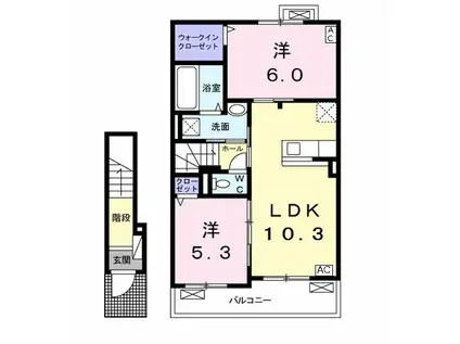 リヴェール・ピアI(2LDK/2階)の間取り写真