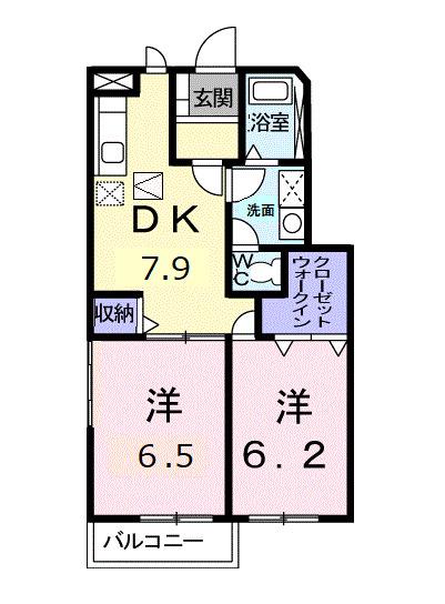 ヴィラなのはなA(2DK/1階)の間取り写真