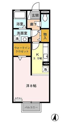 ラ フォーレ幸心A(1K/2階)の間取り写真