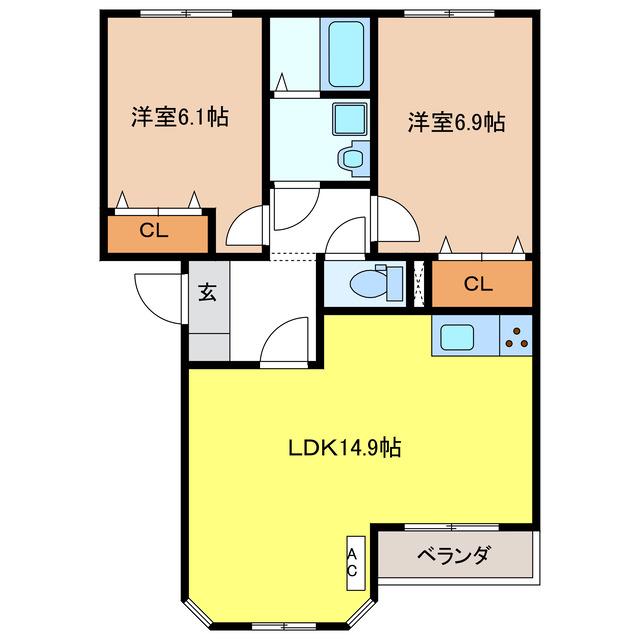 オリンピアG(2LDK/1階)の間取り写真