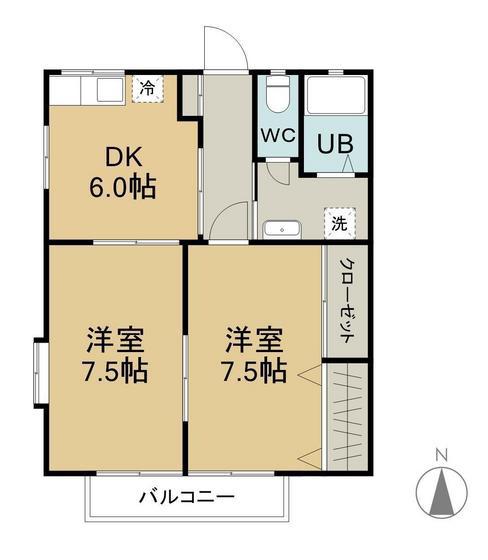 コーポデンエン(2DK/2階)の間取り写真
