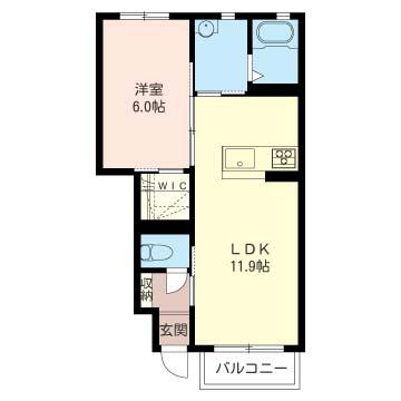 ベルビューB(1LDK/1階)の間取り写真