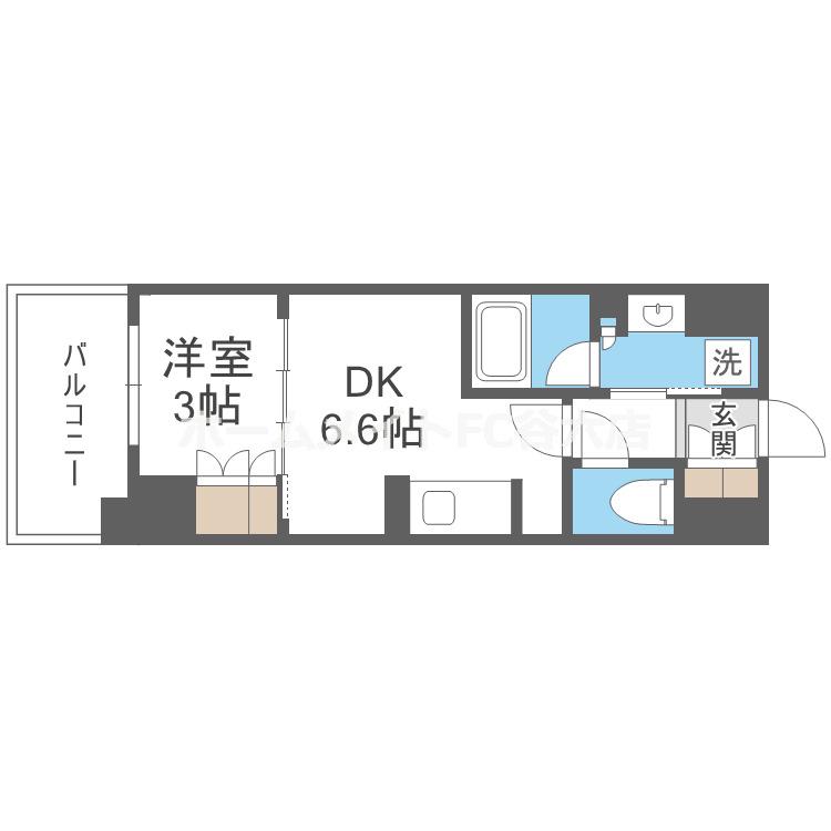 ザ・パークハビオ谷町六丁目テラス(1DK/11階)の間取り写真