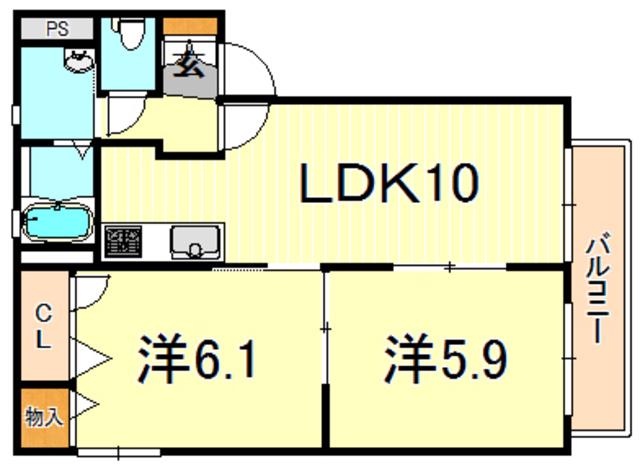 アメニティ大原Bイースト(2LDK/2階)の間取り写真