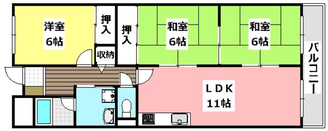 エステート三島(3LDK/2階)の間取り写真