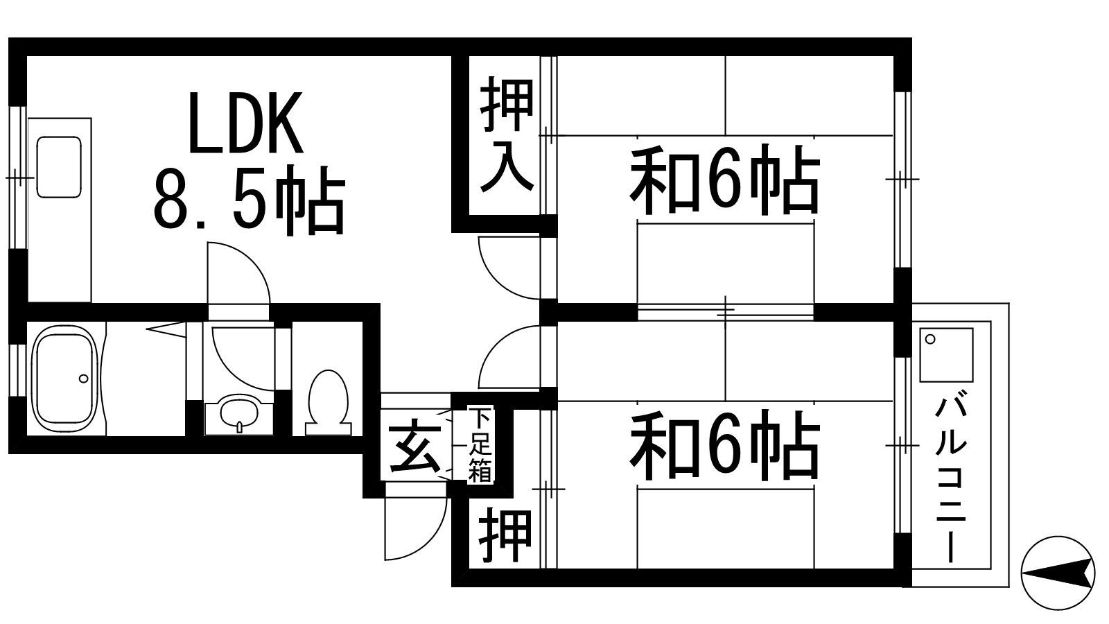 シティハイツ川西(2LDK/1階)の間取り写真