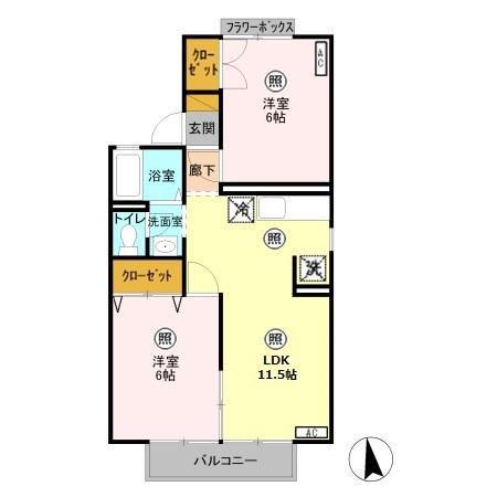 コーポなみまつII(2LDK/1階)の間取り写真