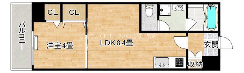 LUVIAS堺(1DK/4階)の間取り写真