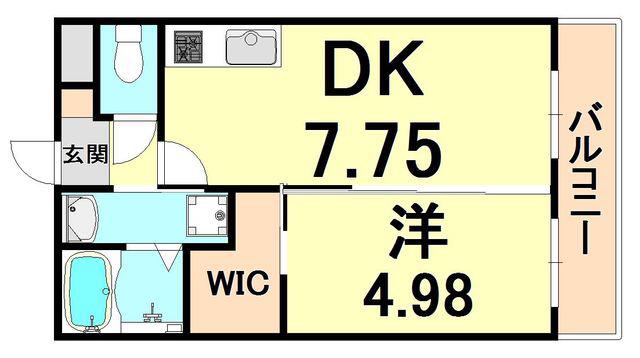 MSCOURT今津山中町(1DK/1階)の間取り写真