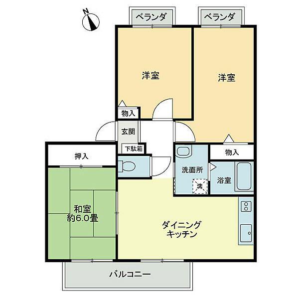 フォブールあすかA(3DK/2階)の間取り写真