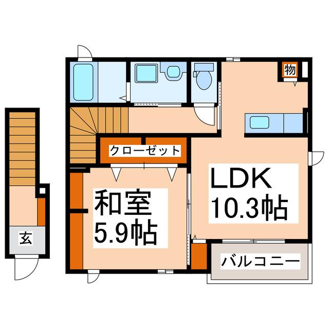 UメゾンII(1LDK/2階)の間取り写真