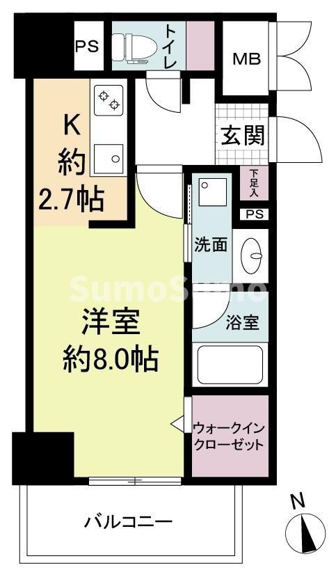 ウェルブライト博多ステーション(1K/6階)の間取り写真