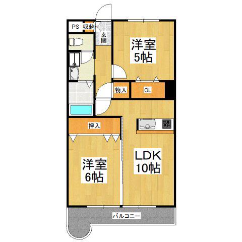 ヴィハーラ仲本(2LDK/2階)の間取り写真