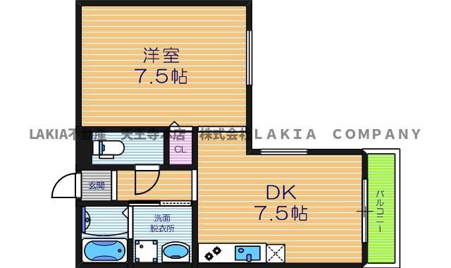 クィーンライフ桑津(1DK/4階)の間取り写真