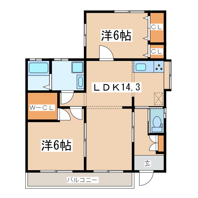 ナイス21いいづか(2LDK/2階)の間取り写真