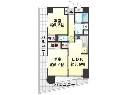 ライオンズマンション姫路(2LDK/4階)の間取り写真