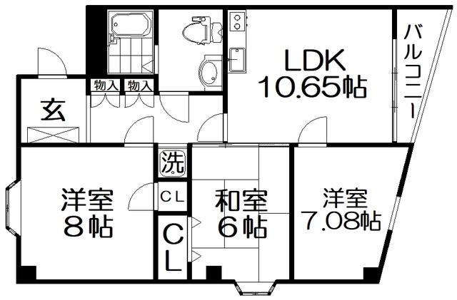 イーストヒルズ東香里(3LDK/3階)の間取り写真