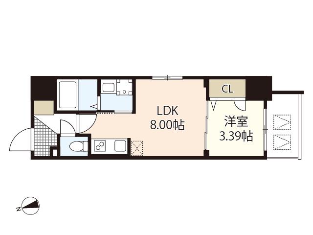S-RESIDENCE観音公園ALORIA(1LDK/8階)の間取り写真
