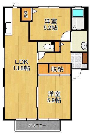 オークハイツ(2LDK/2階)の間取り写真