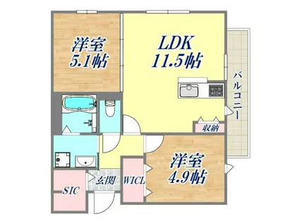 ユアメゾン 富松(2LDK/3階)の間取り写真