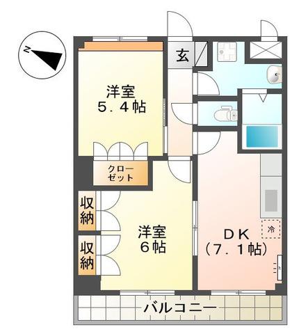 グランドール南ヶ丘(2DK/1階)の間取り写真