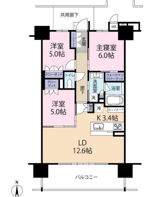 ル・シェモア・野口町(3LDK/1階)の間取り写真