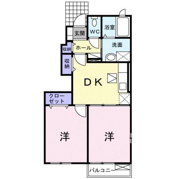レバータⅡ A棟(2DK/1階)の間取り写真