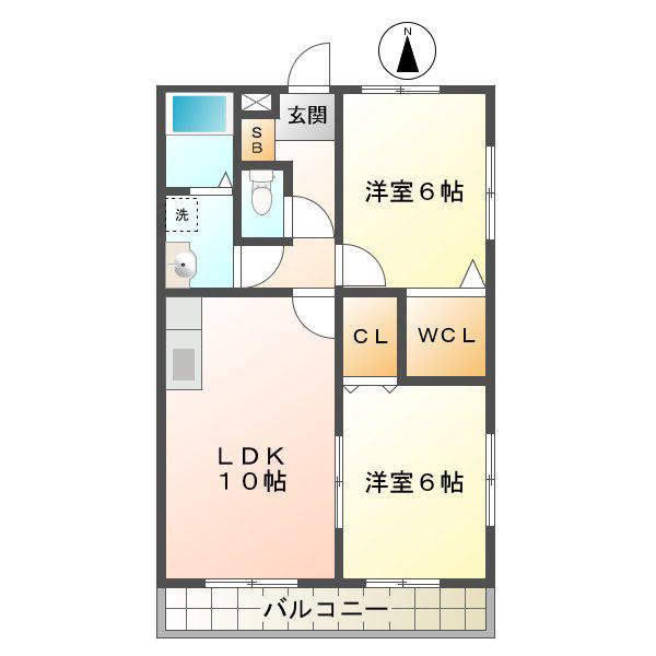 セントレアII(2LDK/1階)の間取り写真
