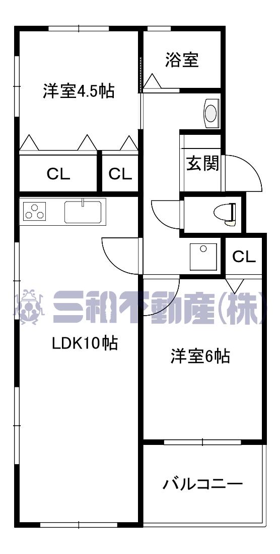 友愛ビル(2LDK/1階)の間取り写真