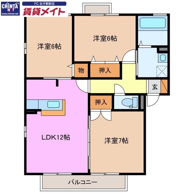 グリーンヒル高岡台B棟(3LDK/1階)の間取り写真