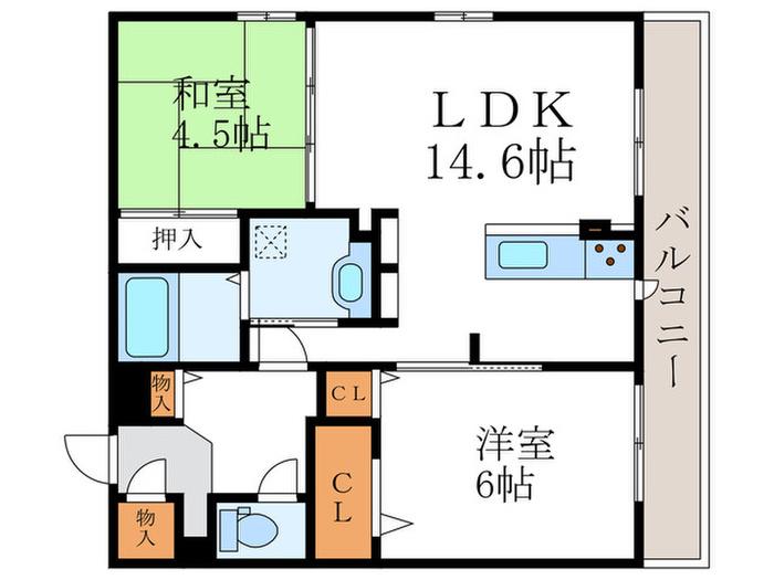 ソレアード嵯峨(2LDK/3階)の間取り写真