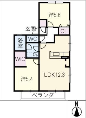 カーサ・モリ(2LDK/1階)の間取り写真