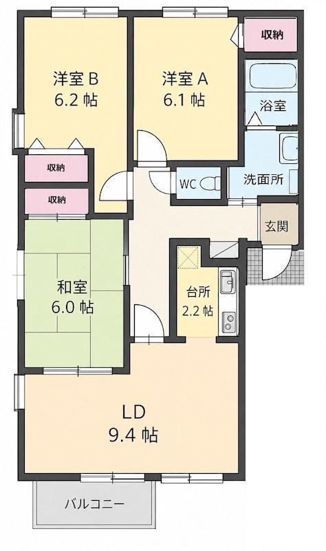 ピュアライフA棟(2LDK/1階)の間取り写真