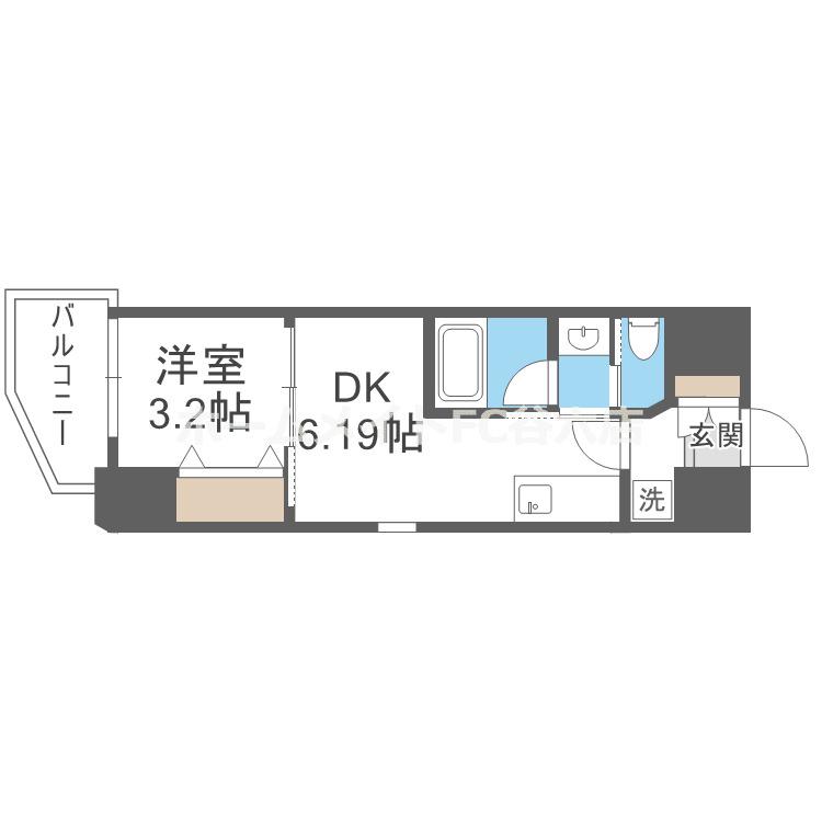 弁天町プライマリーワン(1DK/11階)の間取り写真