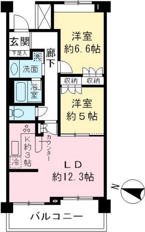 エストライフつつじヶ丘-五番館(2LDK/1階)の間取り写真