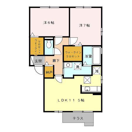 リビングタウン荒池 D(2LDK/1階)の間取り写真