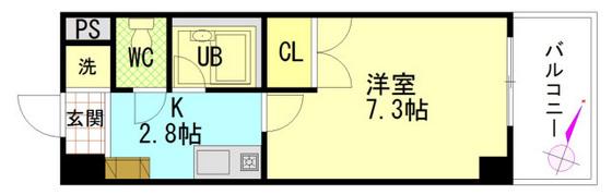 シャンテ中垣(1K/7階)の間取り写真
