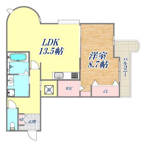 チェリービュウ芦屋川(1LDK/2階)の間取り写真