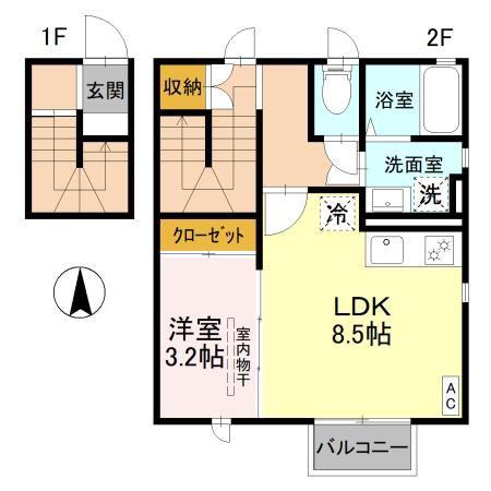 ローズB(1LDK/2階)の間取り写真