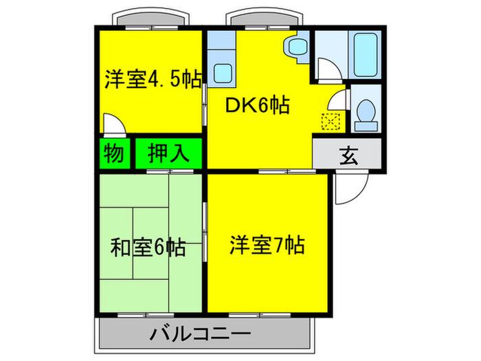 ラフィーネ津久野(3DK/2階)の間取り写真