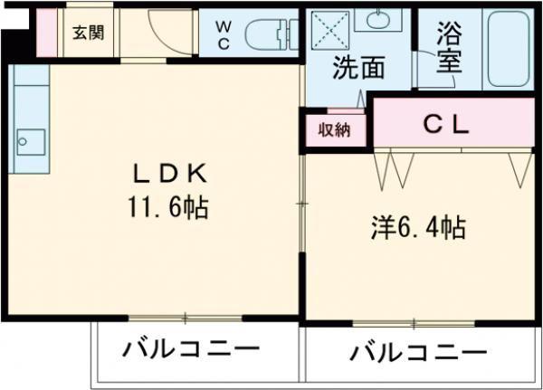 RIHITO鶴見(1LDK/2階)の間取り写真