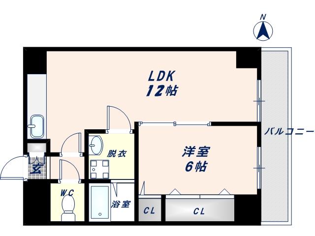 グランデージ新深江(1LDK/3階)の間取り写真
