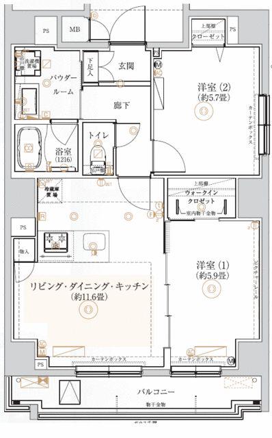 ガリシア森下VI(2LDK/12階)の間取り写真
