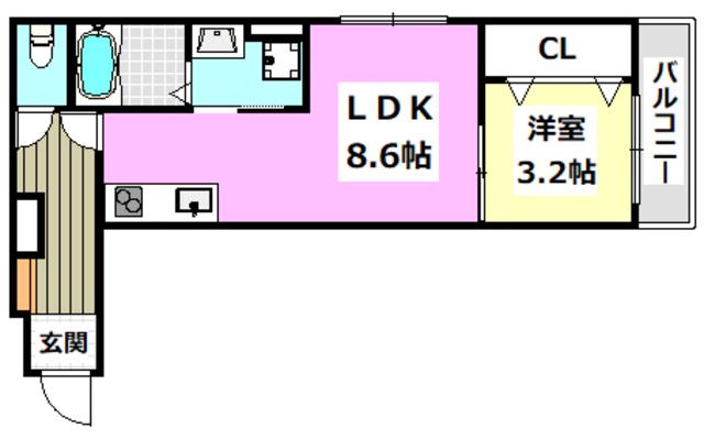 クオーレ南正雀駅前(1LDK/1階)の間取り写真