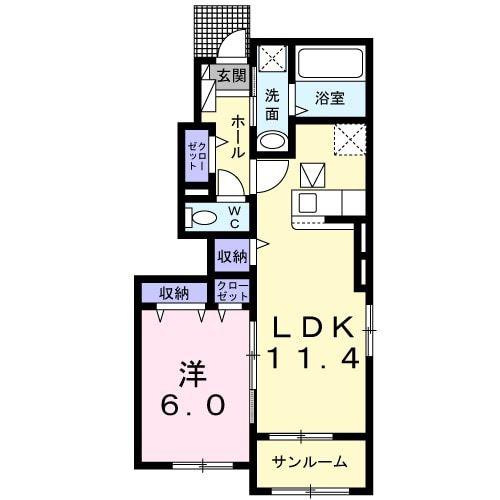 フォルトゥーナIII(1LDK/1階)の間取り写真