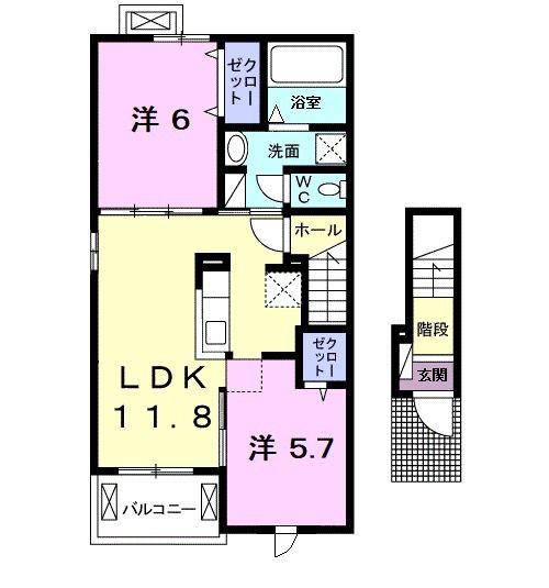 シャン・ノール XXI(2LDK/2階)の間取り写真